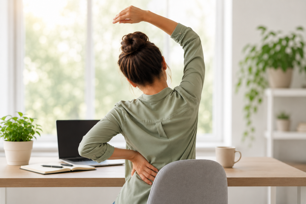 Dame im Büro - Bewegung für den Rücken - RueckenNackenCheck.de